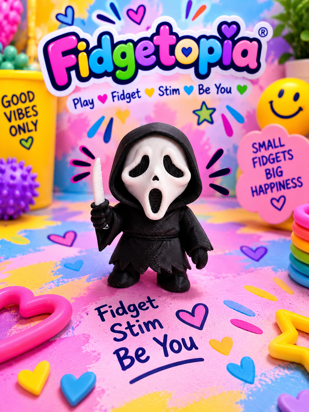 🦊 WIGGLERZ  Ghostface Fidget Toy – Articulated Fox Sensory Desk Toy for ADHD, Anxiety & Stress Relief